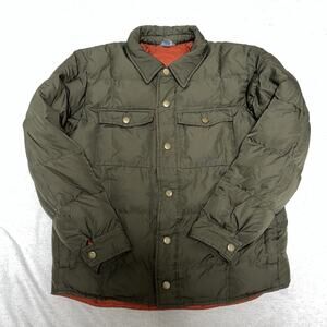 Eddie Bauer Jacket Mens Medium Green EB650 Down Puffer Quilted Snap Coat